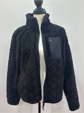 Calvin Klein Black Plush Sherpa Zip-Up Jacket Womens Size Medium